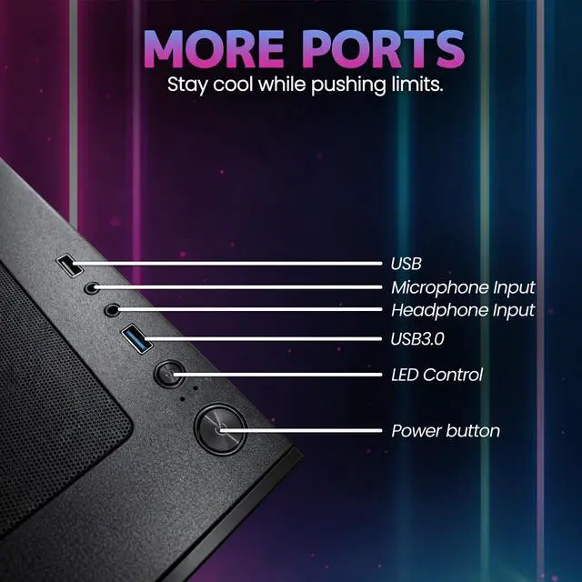 Alt view image 3 of 7 - Suevery Gaming PC Desktop, AMD Ryzen 5 5600GT Processor, 16GB DDR4 3200MHz RAM, 512GB NVMe SSD, Wi-Fi 6, RGB Fans, 650W PSU, Integrated Radeon Graphics, Black