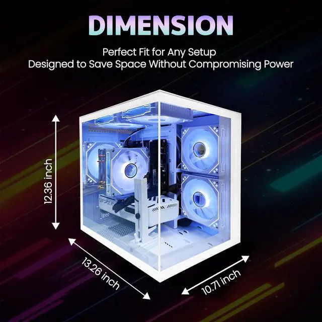 Alt view image 6 of 7 - Suevery Gaming PC Desktop, AMD Ryzen 7 5700X 8-Core Processor, NVIDIA GeForce RTX 5060 8GB, 16GB DDR4 3200MHz RAM, 1TB NVMe SSD, Wi-Fi 6, RGB Lighting, 650W PSU, White