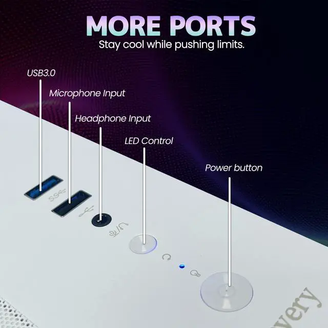Alt view image 4 of 7 - Suevery Desktop Gaming PC, AMD Ryzen 5 5600GT Processor, 16GB DDR4 3200MHz RAM, 512GB NVMe SSD, Wi-Fi 6, RGB Fans, 650W PSU, Integrated Radeon Graphics, White