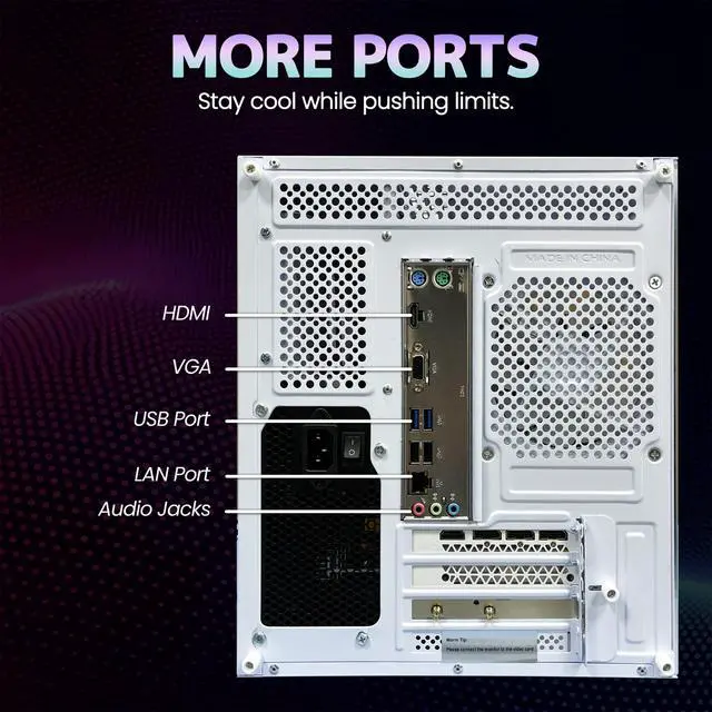 Alt view image 7 of 7 - Suevery Desktop Gaming PC, AMD Ryzen 5 5600GT Processor, 16GB DDR4 3200MHz RAM, 512GB NVMe SSD, Wi-Fi 6, RGB Fans, 650W PSU, Integrated Radeon Graphics, White