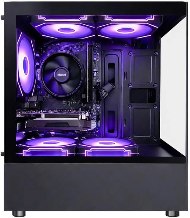 Alt view image 2 of 7 - Suevery Gaming PC Desktop, AMD Ryzen 5 3500X, Radeon RX 560 4GB, 16GB DDR4 RAM, 512GB NVMe SSD, Wi-Fi 6, 6 RGB Fans, Tempered Glass Case, Black