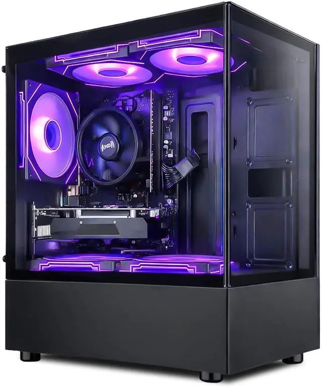 Main image of Suevery Gaming PC Desktop, AMD Ryzen 5 3500X, Radeon RX 560 4GB, 16GB DDR4 RAM, 512GB NVMe SSD, Wi-Fi 6, 6 RGB Fans, Tempered Glass Case, Black