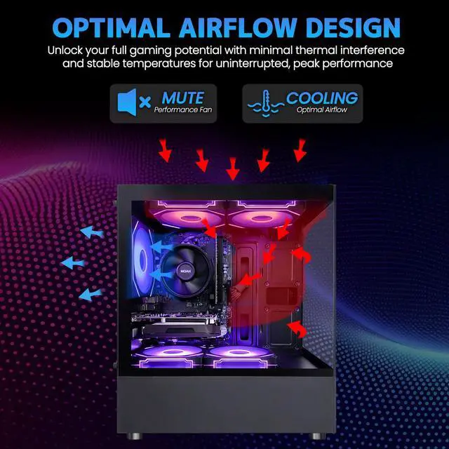 Alt view image 5 of 7 - Suevery Gaming PC Desktop, AMD Ryzen 5 3500X, Radeon RX 560 4GB, 16GB DDR4 RAM, 512GB NVMe SSD, Wi-Fi 6, 6 RGB Fans, Tempered Glass Case, Black
