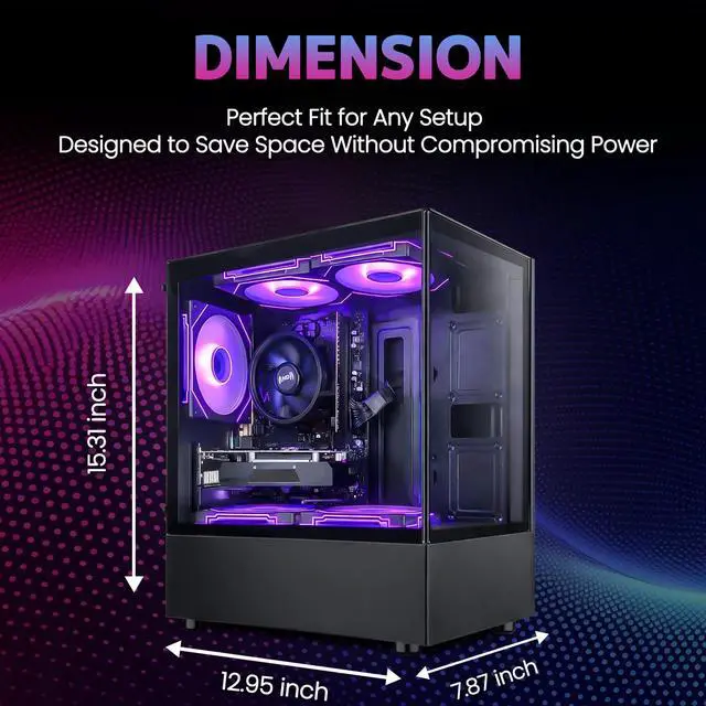 Alt view image 6 of 7 - Suevery Gaming PC Desktop, AMD Ryzen 5 3500X, Radeon RX 560 4GB, 16GB DDR4 RAM, 512GB NVMe SSD, Wi-Fi 6, 6 RGB Fans, Tempered Glass Case, Black