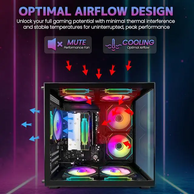 Alt view image 5 of 7 - Suevery Desktop PC Computer, AMD Ryzen 5 3400G up to 4.2GHz, 16GB DDR4 RAM, 256GB SATA SSD, Radeon Vega 11 Graphics, Wi-Fi 6, RGB Fans, 400W PSU, B450 Motherboard, Black