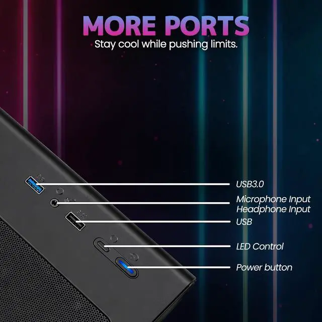 Alt view image 4 of 7 - Suevery PC Desktop Computer, AMD Ryzen 7 4700LE 8-Core Processor, Radeon RX 560 4GB Graphics, 16GB DDR4 RAM, 512GB SSD, Wi-Fi 6, RGB Lighting, 400W PSU, Black