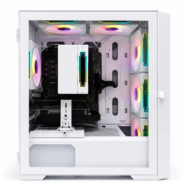 Alt view image 2 of 7 - Suevery Gaming PC Desktop, AMD Ryzen 7 4700LE 8-Core Processor, NVIDIA GeForce RTX 3050 6GB, 16GB DDR4 RAM, 512GB SSD, Wi-Fi, RGB Lighting, 400W PSU, White