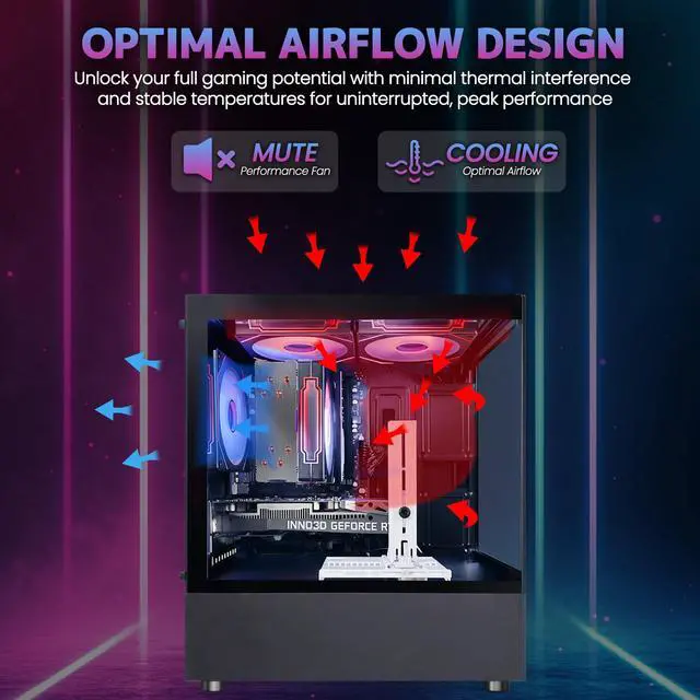 Alt view image 5 of 7 - Suevery Gaming PC Desktop, AMD Ryzen 5 5500 Processor, Radeon RX 6500 XT 4GB Graphics, 16GB DDR4 3200MHz RAM, 1TB NVMe SSD, Wi-Fi 6, Black Gaming Computer