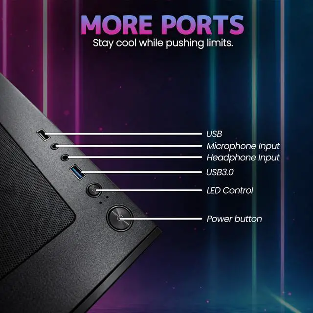 Alt view image 4 of 7 - Suevery Gaming PC Desktop, AMD Ryzen 5 5500 Processor, Radeon RX 6500 XT 4GB Graphics, 16GB DDR4 3200MHz RAM, 1TB NVMe SSD, Wi-Fi 6, Black Gaming Computer