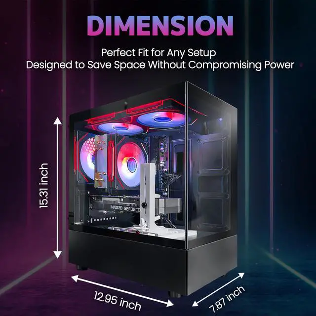 Alt view image 6 of 7 - Suevery Gaming PC Desktop, AMD Ryzen 5 5500 Processor, Radeon RX 6500 XT 4GB Graphics, 16GB DDR4 3200MHz RAM, 1TB NVMe SSD, Wi-Fi 6, Black Gaming Computer
