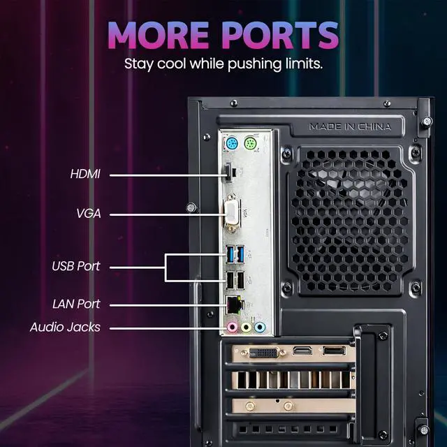 Alt view image 7 of 7 - Suevery Gaming PC Desktop, AMD Ryzen 5 5500 Processor, Radeon RX 6500 XT 4GB Graphics, 16GB DDR4 3200MHz RAM, 1TB NVMe SSD, Wi-Fi 6, Black Gaming Computer