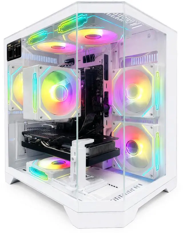 Alt view image 2 of 7 - Suevery Gaming PC Desktop, AMD Ryzen 5 4500 Processor, AMD Radeon RX 6500 XT 4GB Graphics, 16GB DDR4 RAM, 512GB NVMe SSD, Wi-Fi, RGB Fans, 400W PSU, White Mini Tower