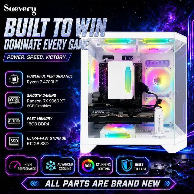 Alt view image 5 of 7 - Suevery Gaming PC Desktop, AMD Ryzen 5 4500 Processor, AMD Radeon RX 6500 XT 4GB Graphics, 16GB DDR4 RAM, 512GB NVMe SSD, Wi-Fi, RGB Fans, 400W PSU, White Mini Tower