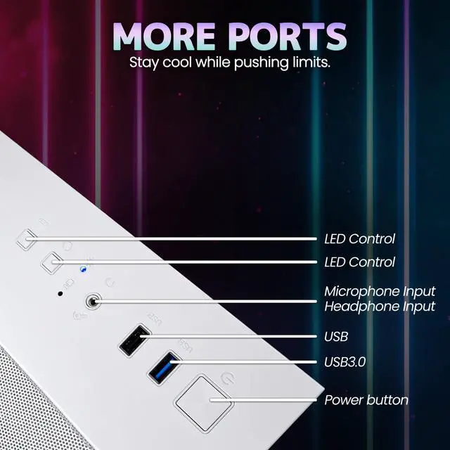 Alt view image 7 of 7 - Suevery Gaming PC Desktop, AMD Ryzen 5 4500 Processor, AMD Radeon RX 6500 XT 4GB Graphics, 16GB DDR4 RAM, 512GB NVMe SSD, Wi-Fi, RGB Fans, 400W PSU, White Mini Tower