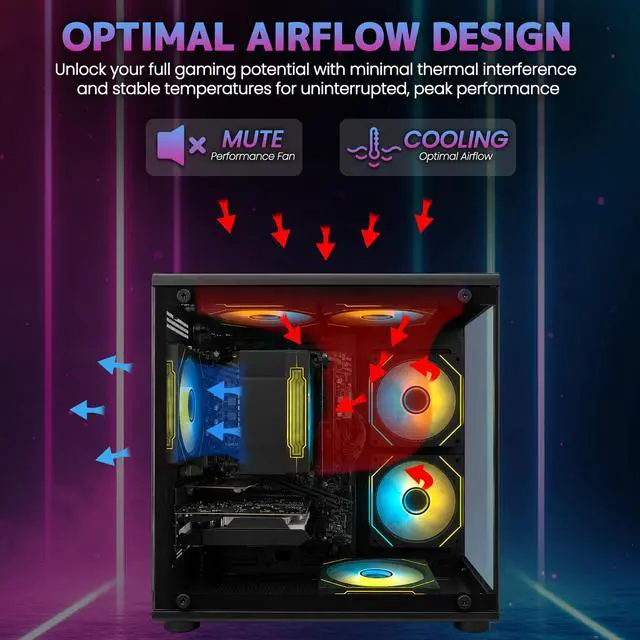 Alt view image 5 of 7 - Suevery Gaming PC Desktop, AMD Ryzen 7 4700LE 8-Core Processor, NVIDIA GeForce RX 6500XT, 16GB DDR4 RAM, 512GB SSD, Wi-Fi, RGB Lighting, 400W PSU, Black