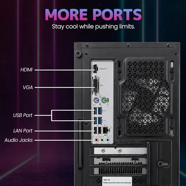 Alt view image 7 of 7 - Suevery Gaming PC Desktop, AMD Ryzen 7 4700LE 8-Core Processor, NVIDIA GeForce RX 6500XT, 16GB DDR4 RAM, 512GB SSD, Wi-Fi, RGB Lighting, 400W PSU, Black