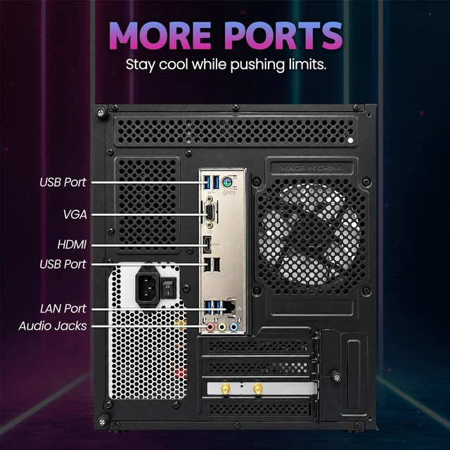 Alt view image 7 of 7 - Suevery Desktop PC Computer for Business, AMD Ryzen 5 3400G up to 4.2GHz, 16GB DDR4 RAM, 256GB SATA SSD, Radeon Vega 11 Graphics, Wi-Fi 6, RGB Fans, 400W PSU, B450 Motherboard, Black