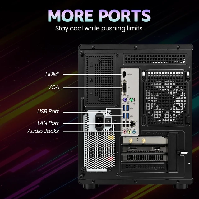 Alt view image 7 of 7 - Suevery Gaming PC Desktop, AMD Ryzen 7 4700LE 8-Core Processor, NVIDIA GeForce RX 6500XT, 16GB DDR4 RAM, 512GB SSD, Wi-Fi, RGB Lighting, 400W PSU, Black