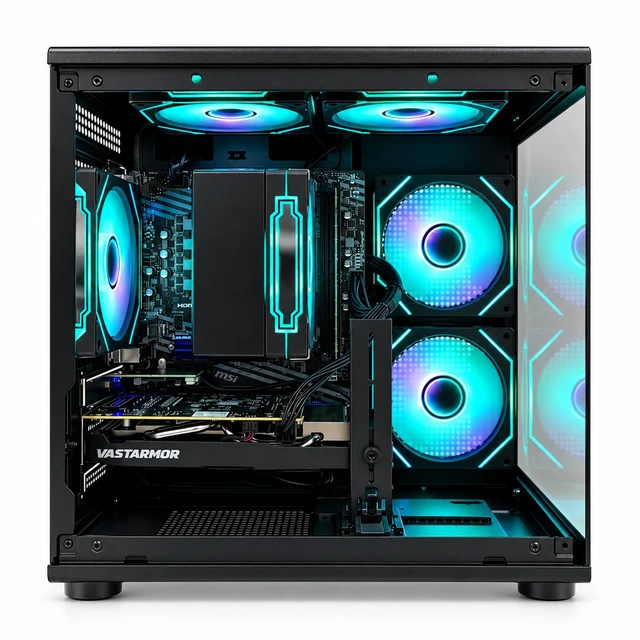 Alt view image 2 of 7 - Suevery Gaming PC Desktop, AMD Ryzen 7 4700LE 8-Core Processor, NVIDIA GeForce RX 6500XT, 16GB DDR4 RAM, 512GB SSD, Wi-Fi, RGB Lighting, 400W PSU, Black