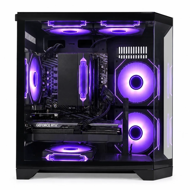 Alt view image 2 of 7 - Suevery Gaming PC Desktop, AMD Ryzen 7 5700X 8-Core Processor, NVIDIA GeForce RTX 5060 8GB, 16GB DDR4 3200MHz RAM, 1TB NVMe SSD, Wi-Fi 6, RGB Lighting, 650W PSU, Black