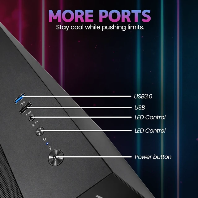 Alt view image 4 of 7 - Suevery Gaming Desktop PC AMD Ryzen 5 5500, GeForce RTX 3050 6GB, 16GB DDR4 3200MHz, 512GB NVMe SSD, WiFi 6, RGB Fans, Tempered Glass Case, Black 1080p Gaming Ready
