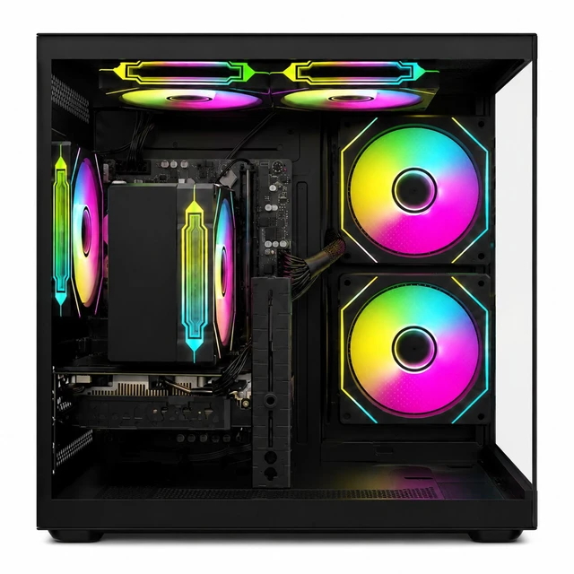 Alt view image 2 of 7 - Suevery Gaming Desktop PC AMD Ryzen 5 5500, GeForce RTX 3050 6GB, 16GB DDR4 3200MHz, 512GB NVMe SSD, WiFi 6, RGB Fans, Tempered Glass Case, Black 1080p Gaming Ready