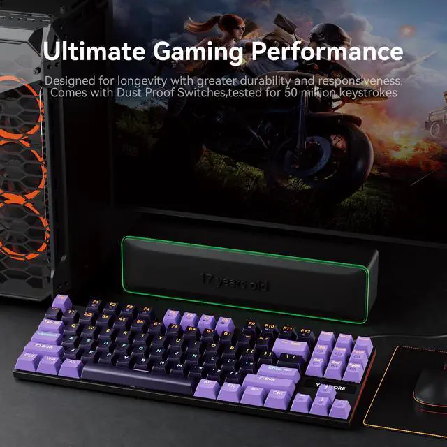 Alt view image 2 of 7 - 87-Key Mechanical Keyboard with Dazzling Colorful LED Backlight, Compatible with Windows and Mac Computers. Perfect for Gaming and Typing Windows Laptop PC Mac