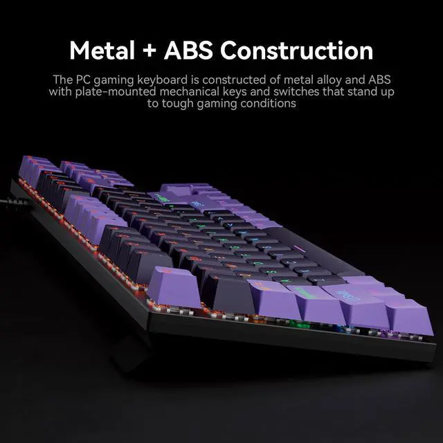 Alt view image 3 of 7 - 87-Key Mechanical Keyboard with Dazzling Colorful LED Backlight, Compatible with Windows and Mac Computers. Perfect for Gaming and Typing Windows Laptop PC Mac