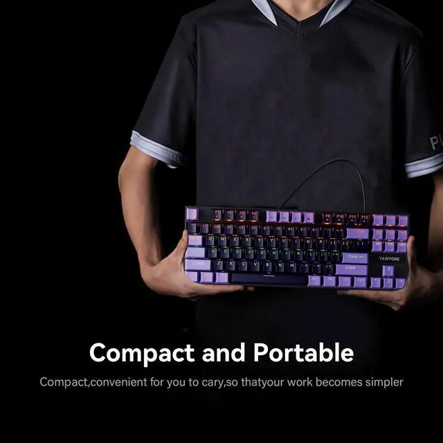 Alt view image 4 of 7 - 87-Key Mechanical Keyboard with Dazzling Colorful LED Backlight, Compatible with Windows and Mac Computers. Perfect for Gaming and Typing Windows Laptop PC Mac