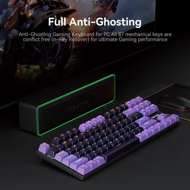 Alt view image 5 of 7 - 87-Key Mechanical Keyboard with Dazzling Colorful LED Backlight, Compatible with Windows and Mac Computers. Perfect for Gaming and Typing Windows Laptop PC Mac