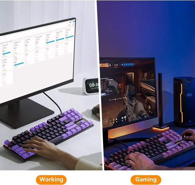 Alt view image 7 of 7 - 87-Key Mechanical Keyboard with Dazzling Colorful LED Backlight, Compatible with Windows and Mac Computers. Perfect for Gaming and Typing Windows Laptop PC Mac