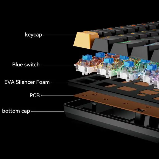 Alt view image 3 of 7 - Portable 60% Mechanical Gaming Keyboard, Colorful LED Backlight Compact 68 Keys Mini Wired Office Keyboard with Blue Switch for Windows Laptop PC Mac(Black/Yellow)