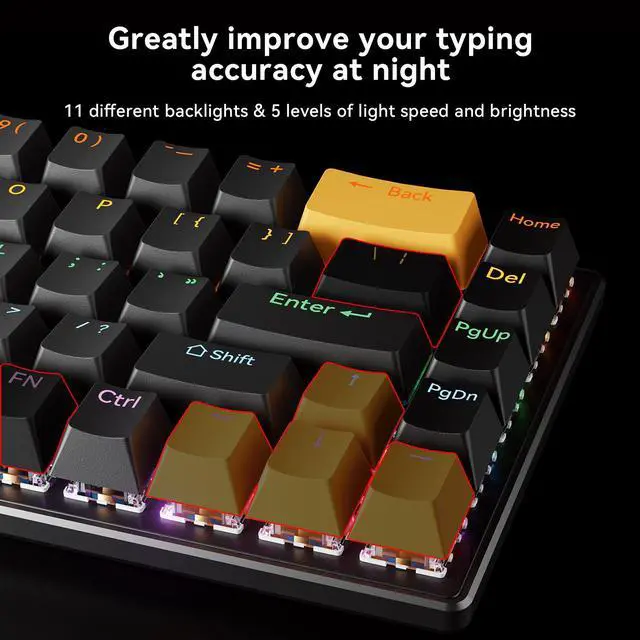 Alt view image 4 of 7 - Portable 60% Mechanical Gaming Keyboard, Colorful LED Backlight Compact 68 Keys Mini Wired Office Keyboard with Blue Switch for Windows Laptop PC Mac(Black/Yellow)