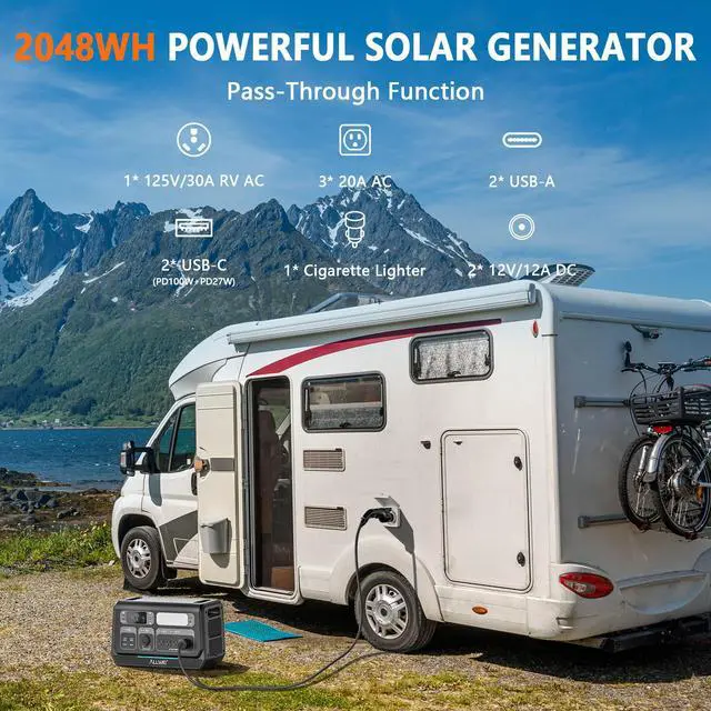 Alt view image 5 of 6 - ALLWEI LiFePO4 Portable Power Station 2400W, 2048Wh Solar Generator with UPS Mode, 1.5Hrs Fast Charge, 4 AC Outlet(Surge 4800W), Outdoor Battery Generator for RV Camping Home Backup Emergency
