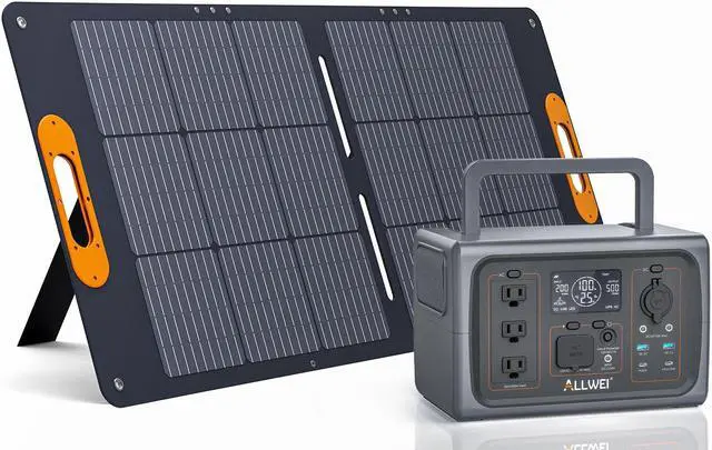 Main image of ALLWEI 500W Solar Generator with 100W Solar Panel, 512Wh LiFePO4 Portable Power Station with 3 AC Outlets(1000W Surge), Battery Generator for RVs Outdoor Camping CPAP Home Backup Power Outage