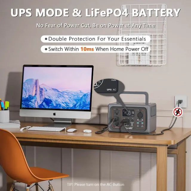 Alt view image 2 of 7 - ALLWEI 500W Solar Generator with 100W Solar Panel, 512Wh LiFePO4 Portable Power Station with 3 AC Outlets(1000W Surge), Battery Generator for RVs Outdoor Camping CPAP Home Backup Power Outage