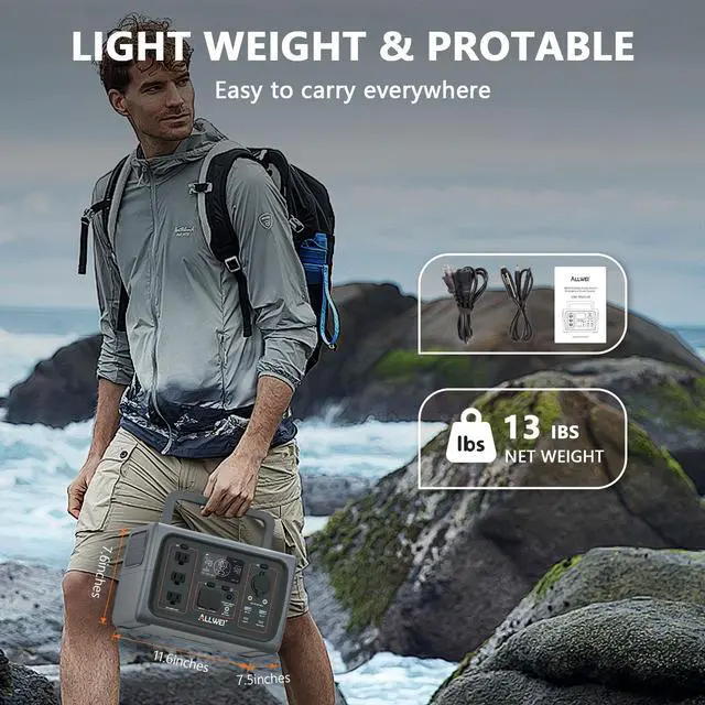 Alt view image 7 of 7 - ALLWEI 500W Solar Generator with 100W Solar Panel, 512Wh LiFePO4 Portable Power Station with 3 AC Outlets(1000W Surge), Battery Generator for RVs Outdoor Camping CPAP Home Backup Power Outage