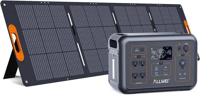 Main image of ALLWEI LiFePO4 Solar Generator 1200W(2400W Peak) with 1 * 200W Solar Panel, Fast Charge in 1.5Hrs, 1008Wh Portable Power Station, 4 AC Outlet, UPS Mode, Power Generator for Camping Outdoor Emergency