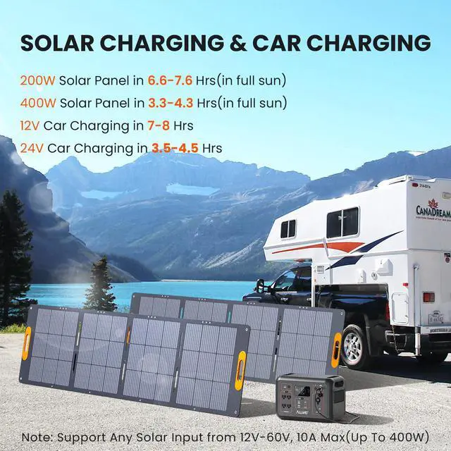 Alt view image 3 of 7 - ALLWEI LiFePO4 Solar Generator 1200W(2400W Peak) with 1 * 200W Solar Panel, Fast Charge in 1.5Hrs, 1008Wh Portable Power Station, 4 AC Outlet, UPS Mode, Power Generator for Camping Outdoor Emergency
