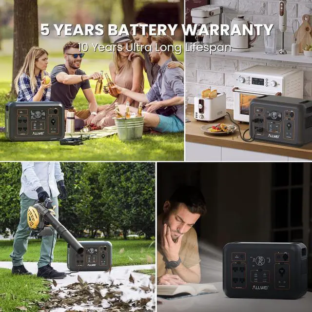 Alt view image 7 of 7 - ALLWEI LiFePO4 Solar Generator 1200W(2400W Peak) with 1 * 200W Solar Panel, Fast Charge in 1.5Hrs, 1008Wh Portable Power Station, 4 AC Outlet, UPS Mode, Power Generator for Camping Outdoor Emergency