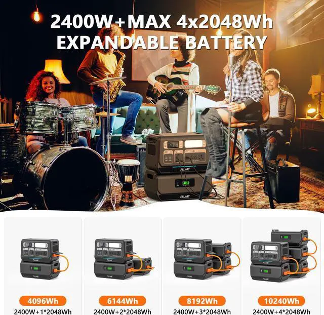 Alt view image 5 of 7 - ALLWEI LiFePO4 Solar Generator 2400W with 2x 200W Solar Panels & B200 PRO Expansion Battery, 2048Wh Portable Power Station, Fast Charge in 1.5H, UPS Battery Backup for RV Camping Home Off-Grid