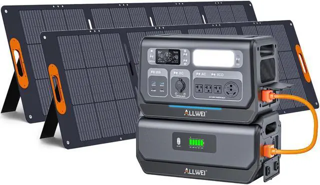 Main image of ALLWEI LiFePO4 Solar Generator 2400W with 2x 200W Solar Panels & B200 PRO Expansion Battery, 2048Wh Portable Power Station, Fast Charge in 1.5H, UPS Battery Backup for RV Camping Home Off-Grid