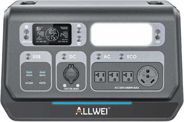 Main image of ALLWEI LiFePO4 Portable Power Station 2400W, 2048Wh Solar Generator with UPS Mode, 1.5Hrs Fast Charge, 4 AC Outlet(Surge 4800W), Outdoor Battery Generator for RV Camping Home Backup Emergency