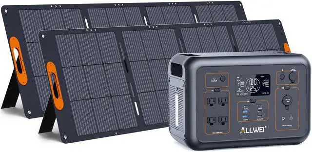 Main image of ALLWEI LiFePO4 Solar Generator 1200W with 2 * 200W Solar Panel, 1008Wh Portable Power Station, Fast Charge in 1.5H, 4 AC Outlet, Solar Power Battery Generator for CPAP RV Outdoor Camping Home Use
