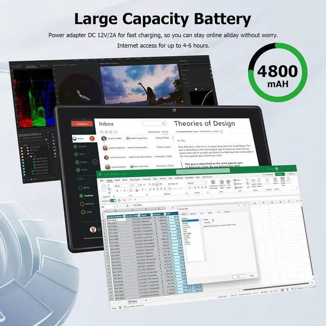 Alt view image 6 of 7 - Hongsamde 2 in 1 10.1 Inch Windows 11 Pro Tablet PC, Intel N4000 CPU 8GB RAM 128GB ROM Storage, 1280 * 800 IPS FHD Touchscreen, Windows PC Tablet with HDMI/WiFi/Bluetooth/Keyboard/USB/Dual Cameras