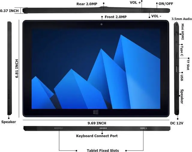 Alt view image 7 of 7 - Hongsamde 2 in 1 Windows Tablet PC, 10.1 Inch Windows 11 Pro Tablet , 12GB RAM 128GB Storage, Intel J4125 CPU, 1280*800 IPS FHD Touchscreen, with Mini HDMI/WiFi/Bluetooth/Keyboard/USB/Dual Cameras