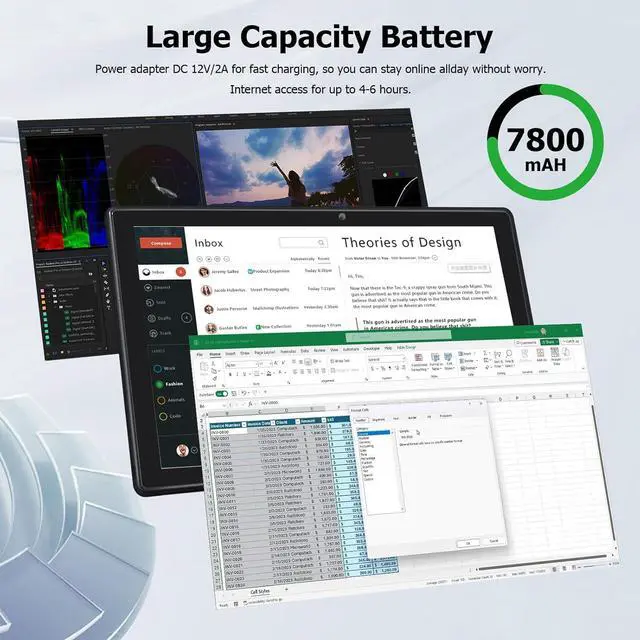 Alt view image 6 of 7 - Hongsamde 2 in 1 Windows Tablet PC, 10.1 Inch Windows 11 Pro Tablet , 12GB RAM 128GB Storage, Intel J4125 CPU, 1280*800 IPS FHD Touchscreen, with Mini HDMI/WiFi/Bluetooth/Keyboard/USB/Dual Cameras