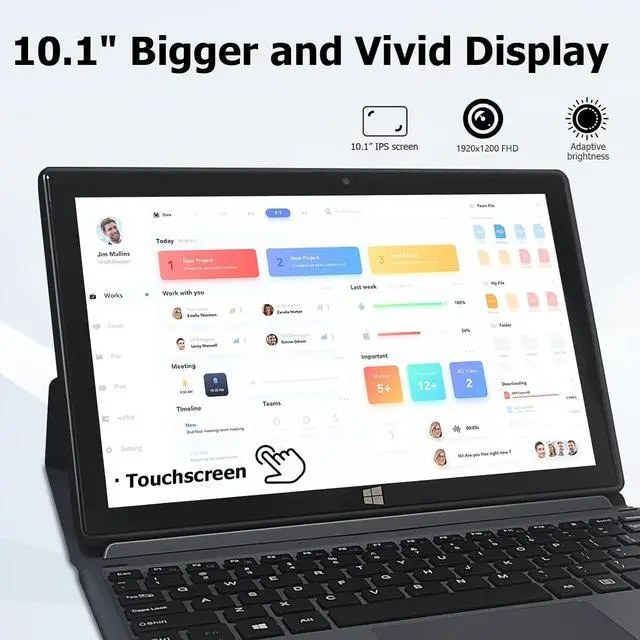 Alt view image 3 of 7 - Hongsamde 2 in 1 Windows Tablet PC, 10.1 Inch Windows 11 Pro Tablet , 12GB RAM 128GB Storage, Intel J4105 CPU, 1280*800 IPS FHD Touchscreen, with Mini HDMI/WiFi/Bluetooth/Keyboard/USB/Dual Cameras