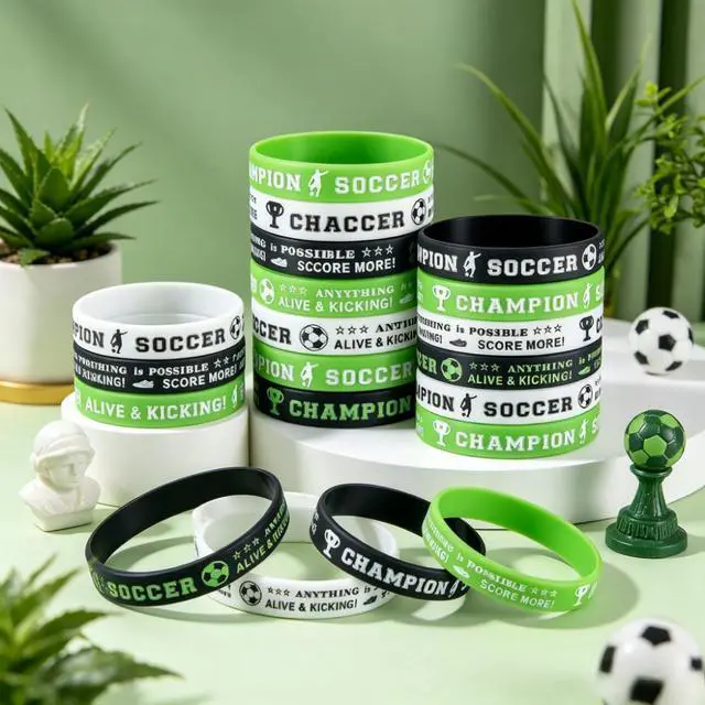 Alt view image 5 of 7 - Bright Sports Silicone Football Bracelet Set, 200pcs, Team Commemorative Wristbands for Soccer-Themed Events, Birthday Parties, and Team Building Activities