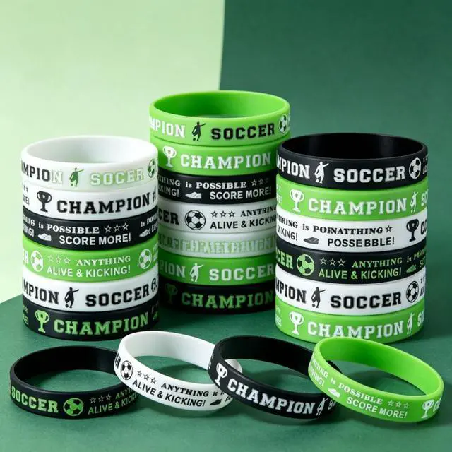 Alt view image 6 of 7 - Bright Sports Silicone Football Bracelet Set, 200pcs, Team Commemorative Wristbands for Soccer-Themed Events, Birthday Parties, and Team Building Activities